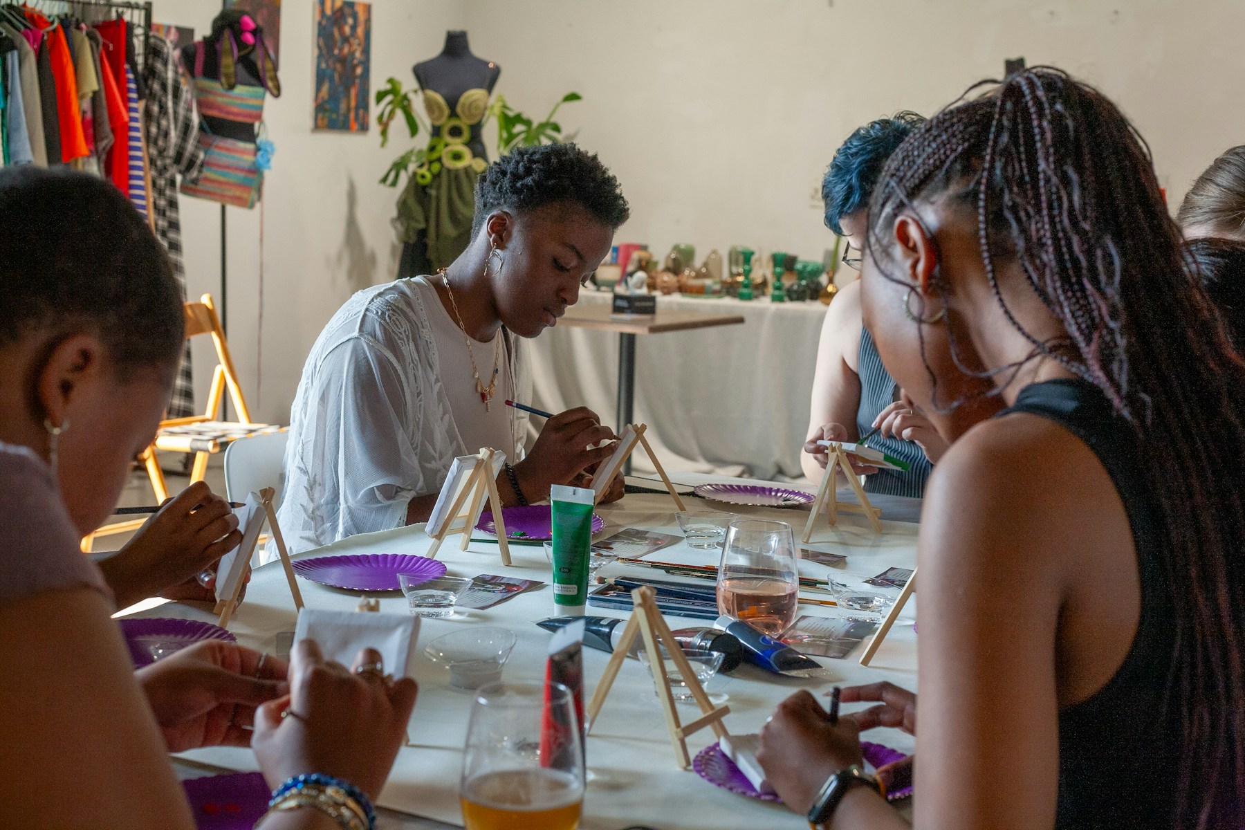People painting together during an art class